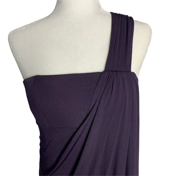 Suzi Chin One Shoulder Faux Wrap Dress 6 Dark Grey Draped Padded Bust Zip NEW - Picture 2 of 7